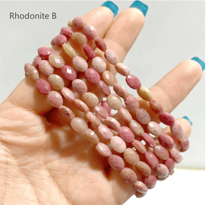 20 Types Cut Faceted Oval Shape Bracelet Caribbean Calcite Moss Agate Rhodonite Wholesale - Image 21