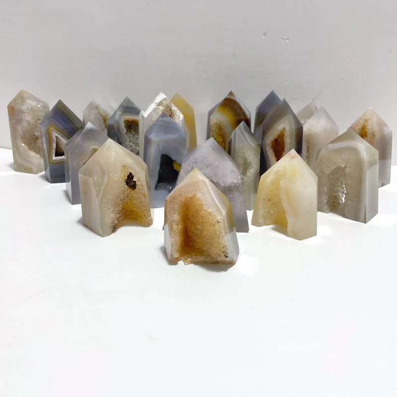 21 Pieces Geode Druzy Agate Four-sided Tower Point
