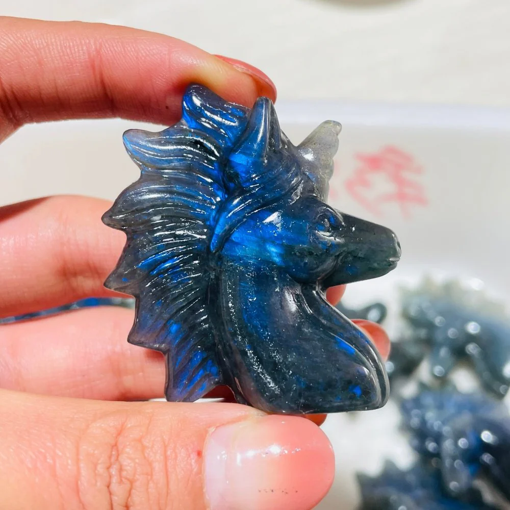 13 Pieces High Quality Labradorite Unicorn Carving - Image 4