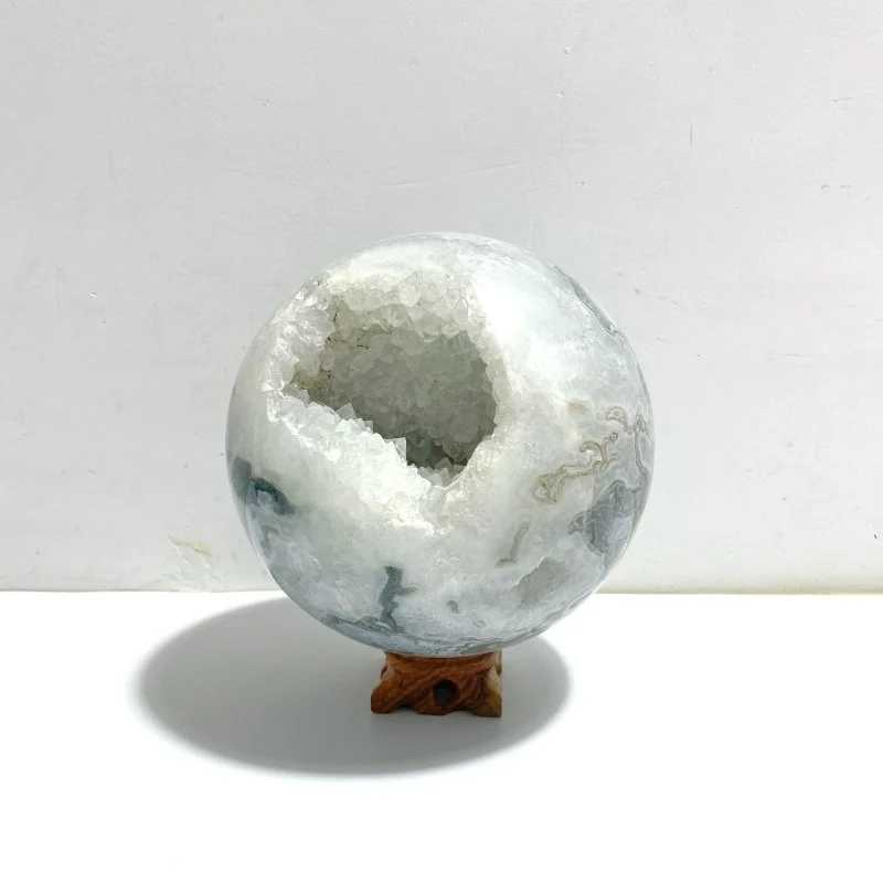 15CM Large Druzy Geode Moss Agate Sphere