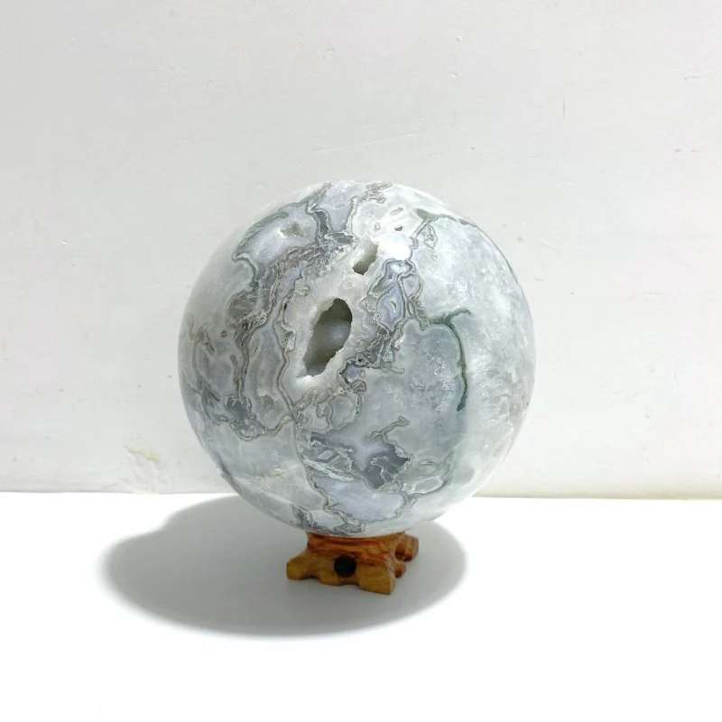 15CM Large Druzy Geode Moss Agate Sphere - Image 2