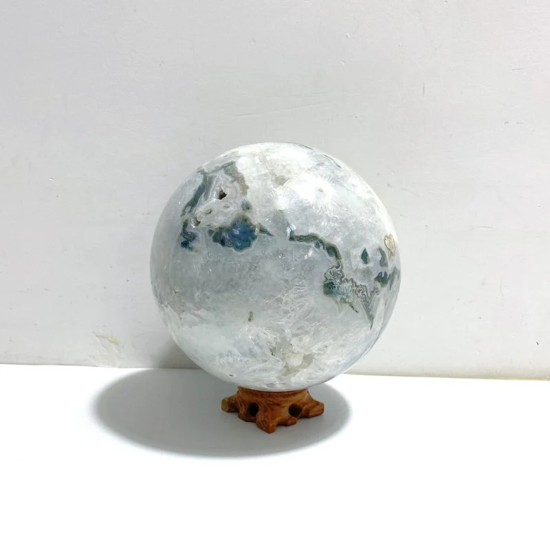 15CM Large Druzy Geode Moss Agate Sphere - Image 3