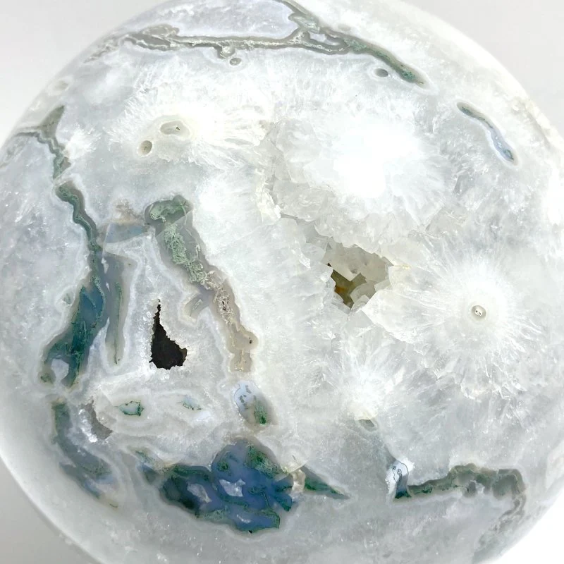 15CM Large Druzy Geode Moss Agate Sphere - Image 5
