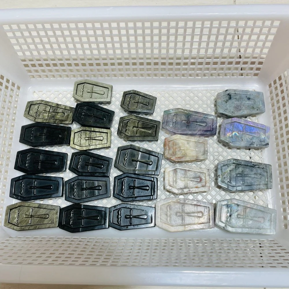 24 Pieces Mixed Stone Coffin Carving labradorite & Gold Obsidian Sunstone Fluorite - Image 5