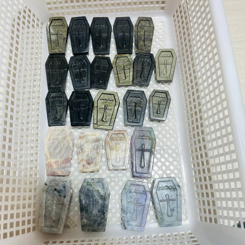 24 Pieces Mixed Stone Coffin Carving labradorite & Gold Obsidian Sunstone Fluorite - Image 6