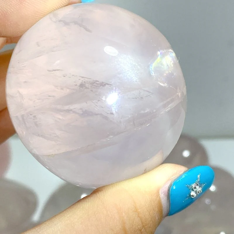 24 Pieces Six Star Line Rose Quartz Eggs With Rainbow - Image 2