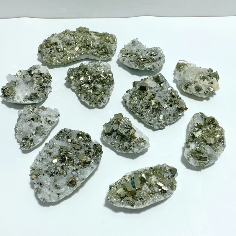 11 Pieces Pyrite Mixed Clear Quartz Cluster Specimen For Collection - Image 3