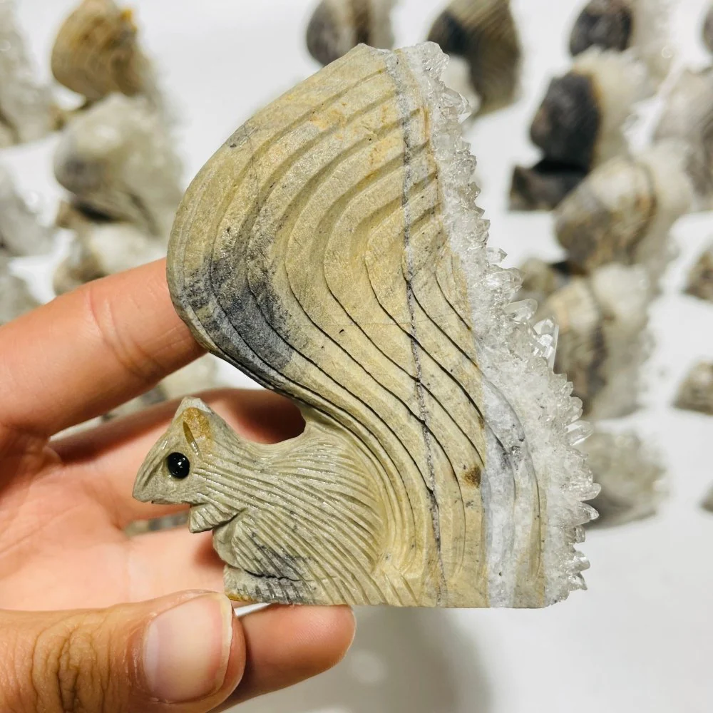 29 Pieces Clear Quartz Cluster Squirrel Carving - Image 11