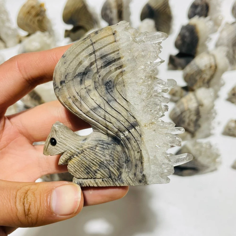 29 Pieces Clear Quartz Cluster Squirrel Carving - Image 2