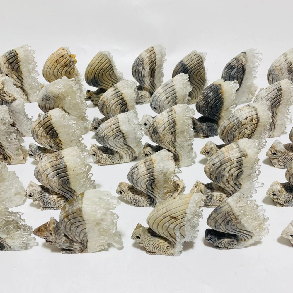 29 Pieces Clear Quartz Cluster Squirrel Carving - Image 3