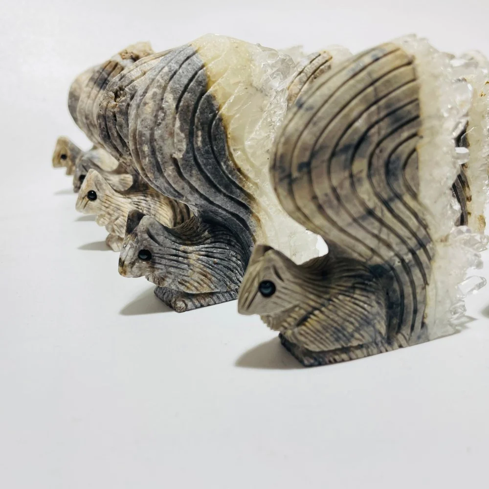 29 Pieces Clear Quartz Cluster Squirrel Carving - Image 9