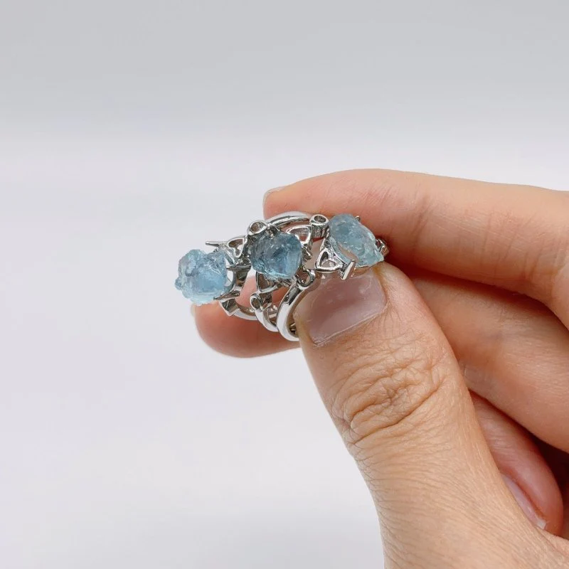 2Types Raw Stone Tibet Quartz Crystal Aquamarine Crystal Ring Wholesale - Image 2