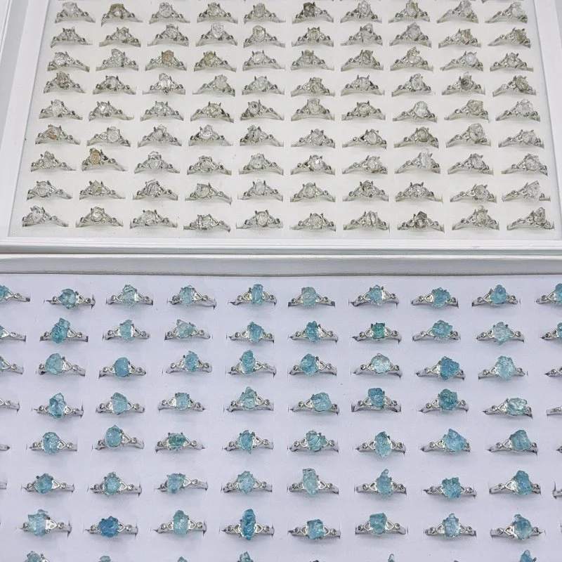 2Types Raw Stone Tibet Quartz Crystal Aquamarine Crystal Ring Wholesale - Image 4