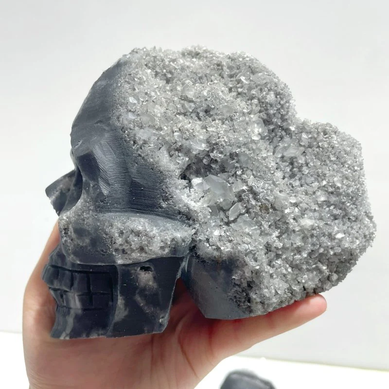 4 Pieces Large Black Clear Quartz Cluster Skull Carving - Image 2