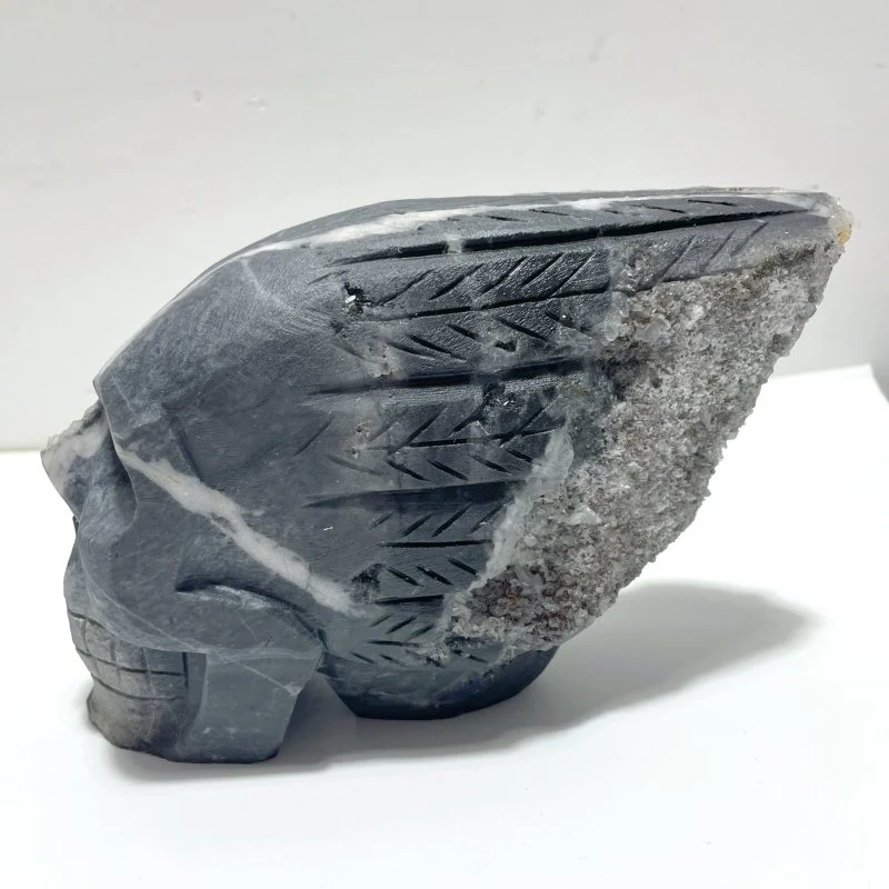 4 Pieces Large Black Clear Quartz Cluster Skull Carving - Image 5