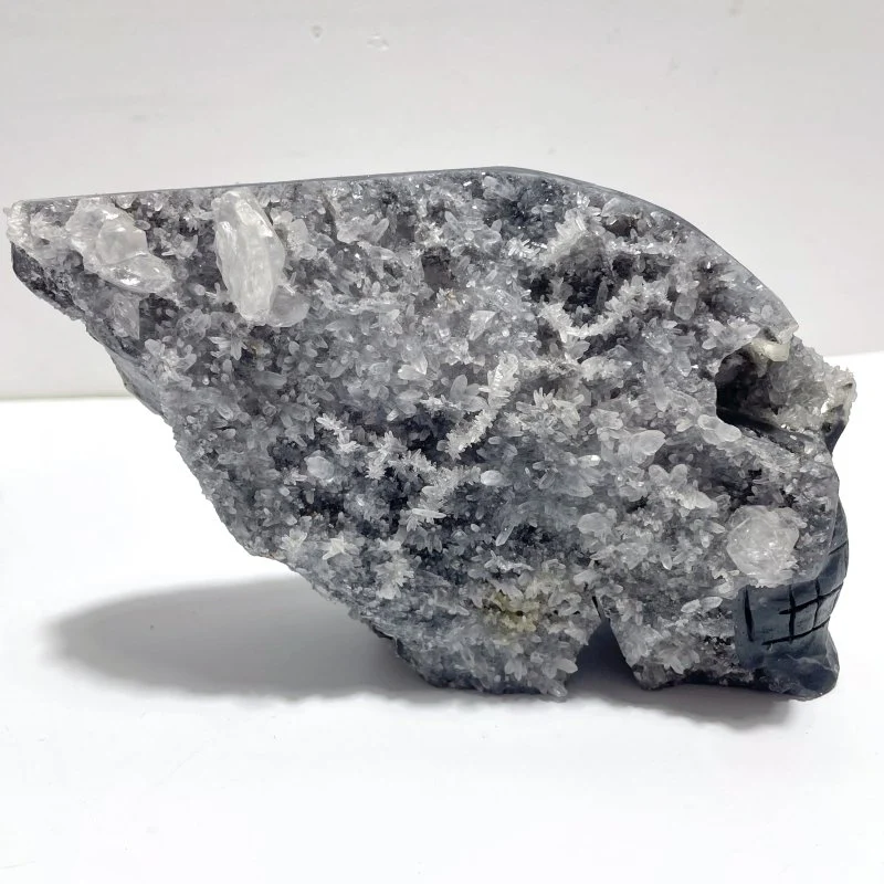 4 Pieces Large Black Clear Quartz Cluster Skull Carving - Image 6