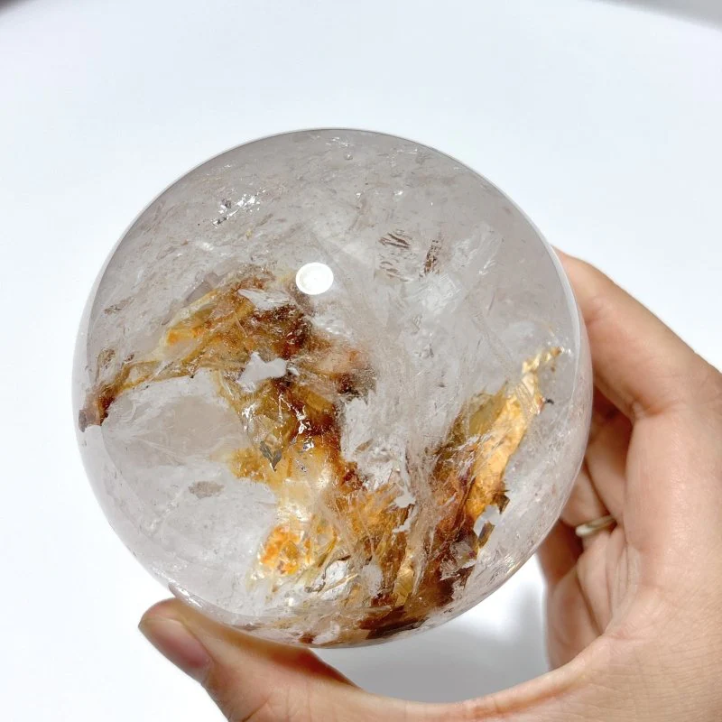 3.4in Fire Quartz Sphere With Moving Bubble Enhydro Quartz - Image 2