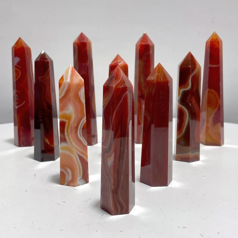 4-6.3in Red Carnelian Stripe Tower Point Crystal Wholesale