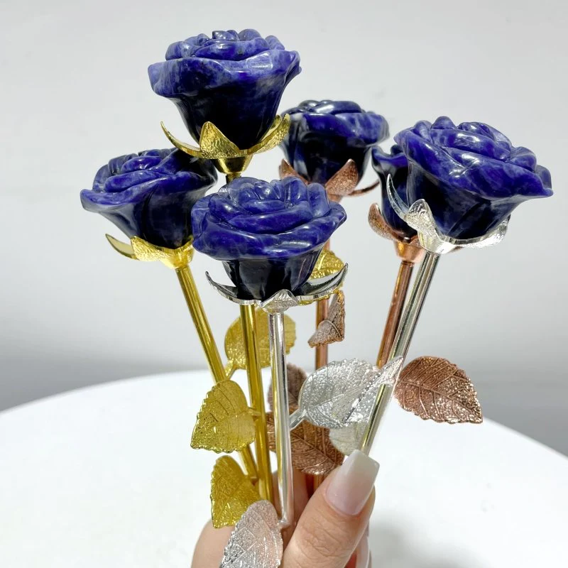 3 Color Beautiful Sodalite Rose Flower Carving Wholesale #2 Shape