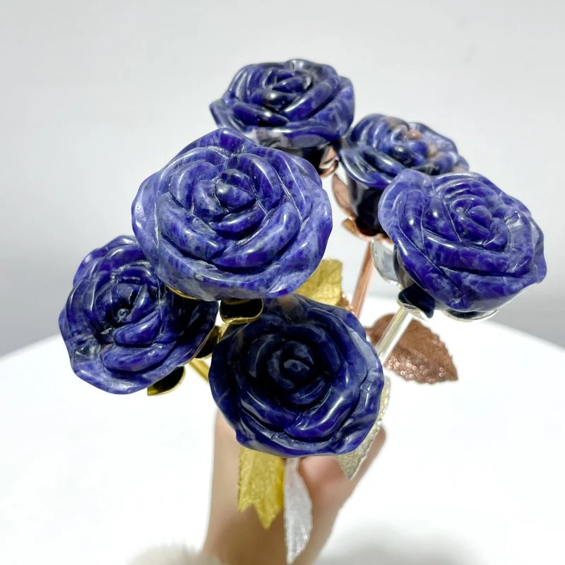 3 Color Beautiful Sodalite Rose Flower Carving Wholesale #2 Shape - Image 2