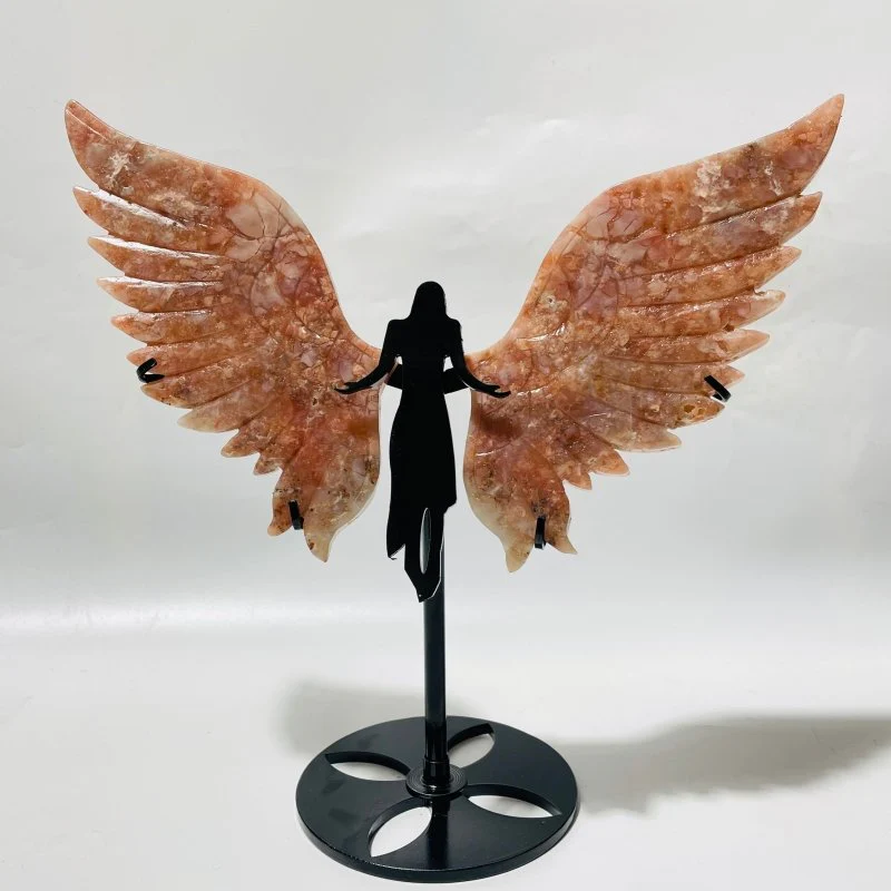 3 Pairs Angel Wing Carving With Stand Pink Agate Sakura Flower Agate - Image 3