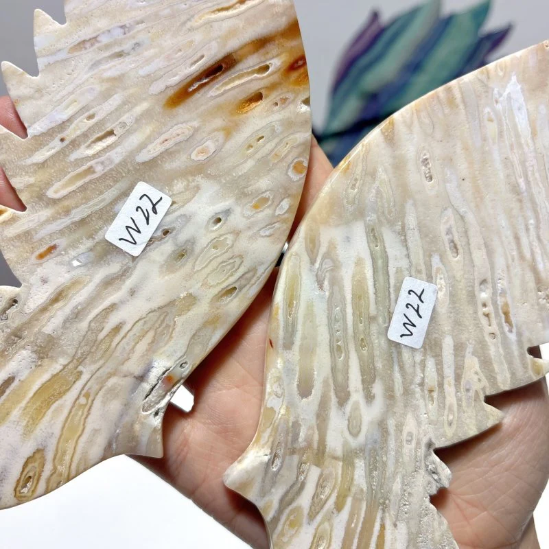 2 Pairs Angel Wing With Stand Fluorite Coral Jade - Image 4