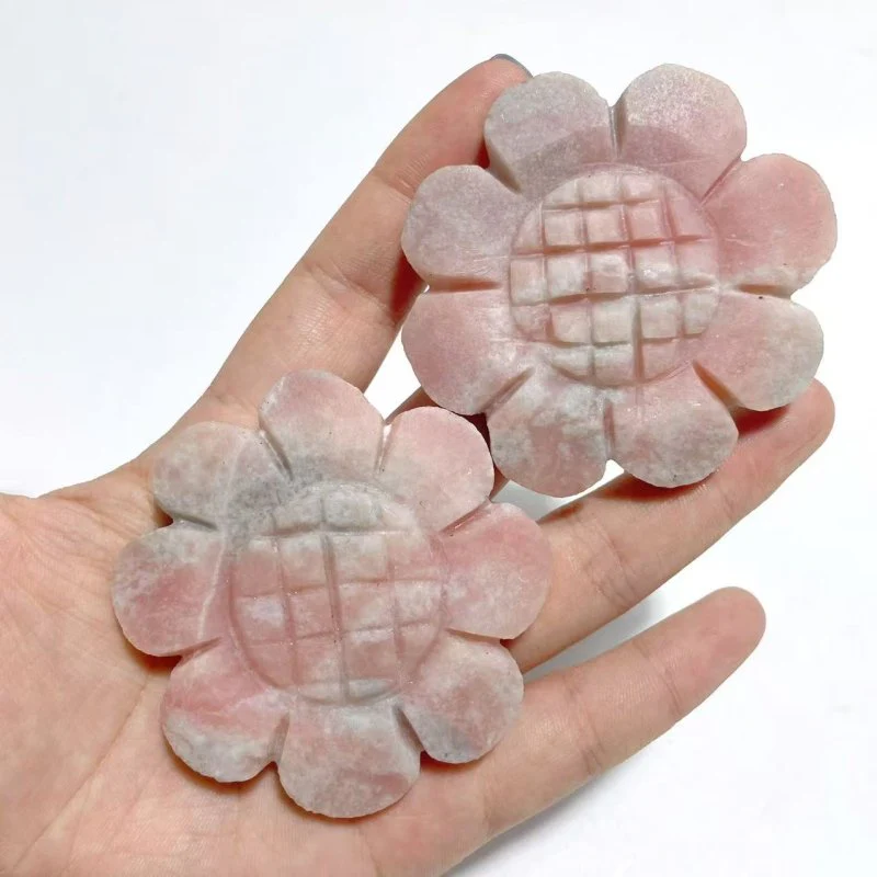 3 Pairs Beautiful Flower Carving With Stand Moss Agate Pink Opal Fluorite - Image 6