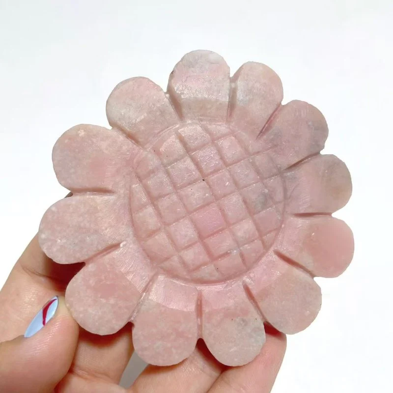 3 Pairs Beautiful Flower Carving With Stand Moss Agate Pink Opal Fluorite - Image 7