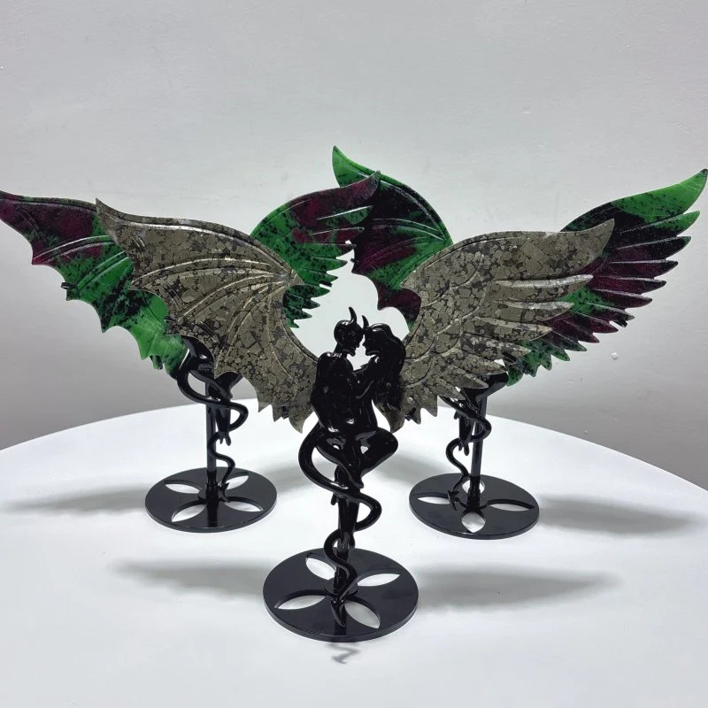 3 Pairs Demon and Angel Wing Carving With Stand Ruby Zoisite Pyrite - Image 2