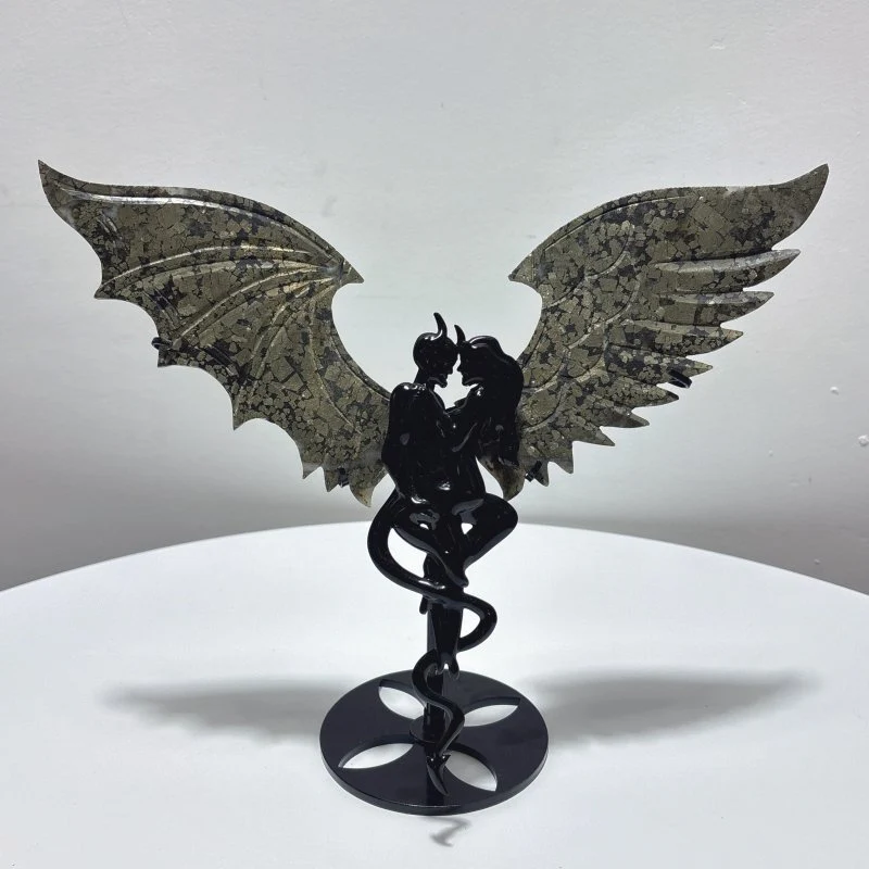 3 Pairs Demon and Angel Wing Carving With Stand Ruby Zoisite Pyrite - Image 3