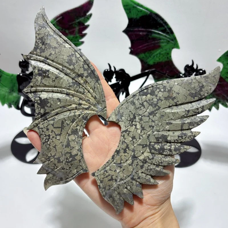3 Pairs Demon and Angel Wing Carving With Stand Ruby Zoisite Pyrite - Image 4