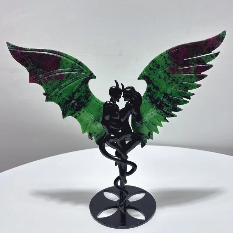 3 Pairs Demon and Angel Wing Carving With Stand Ruby Zoisite Pyrite - Image 5