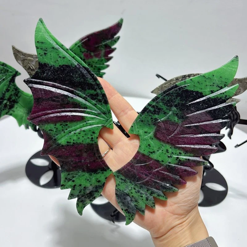 3 Pairs Demon and Angel Wing Carving With Stand Ruby Zoisite Pyrite - Image 8