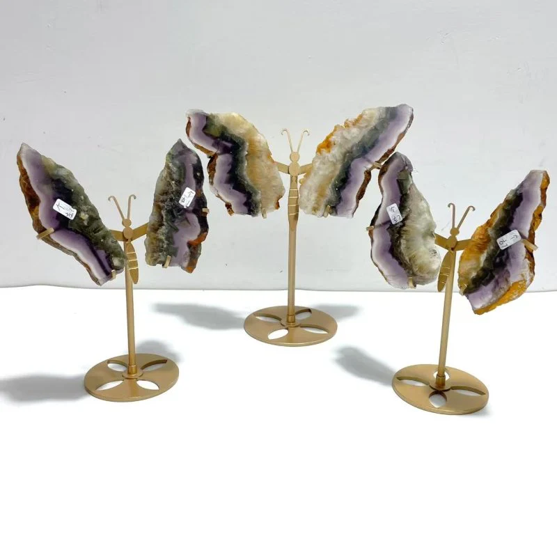 3 Pairs Fluorite Mixed Pyrite Butterfly Wing With Stand #5