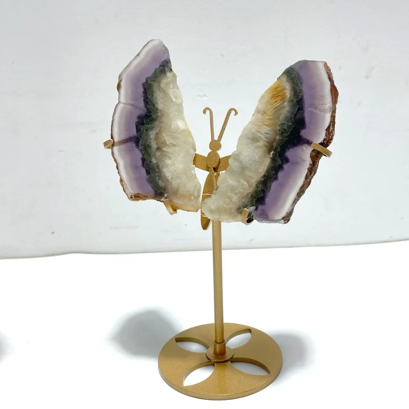 3 Pairs Fluorite Mixed Pyrite Butterfly Wing With Stand #6 - Image 2
