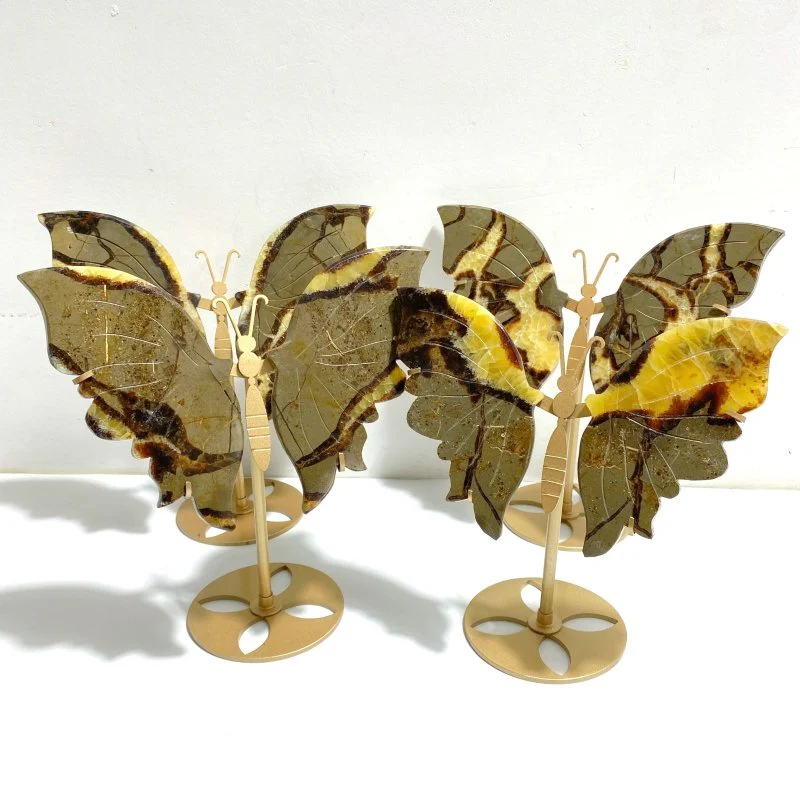 4 Pairs Septarian Butterfly Wing Carving With Stand #1