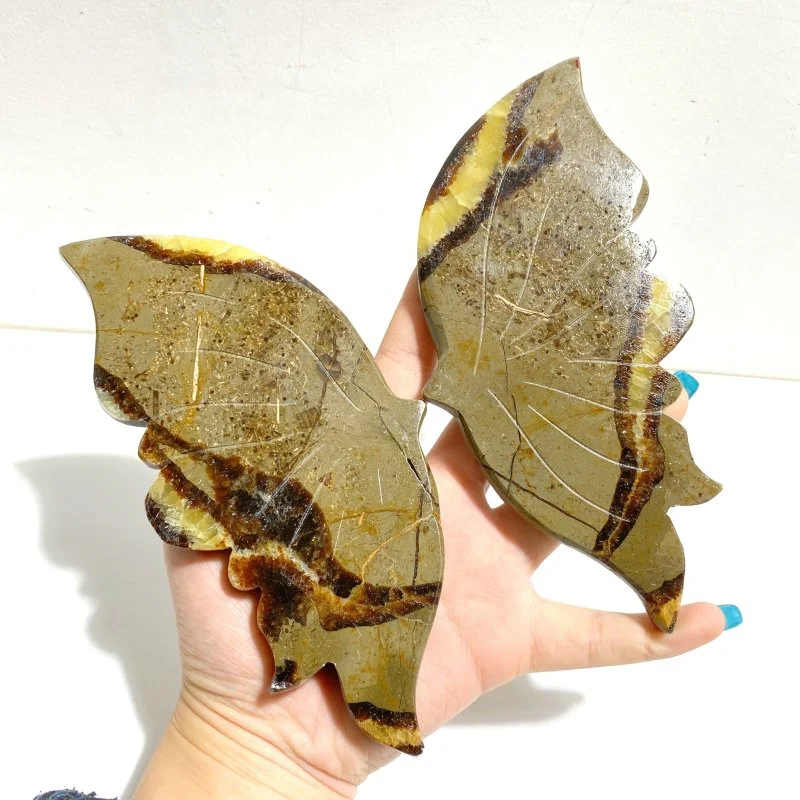 4 Pairs Septarian Butterfly Wing Carving With Stand #1 - Image 3