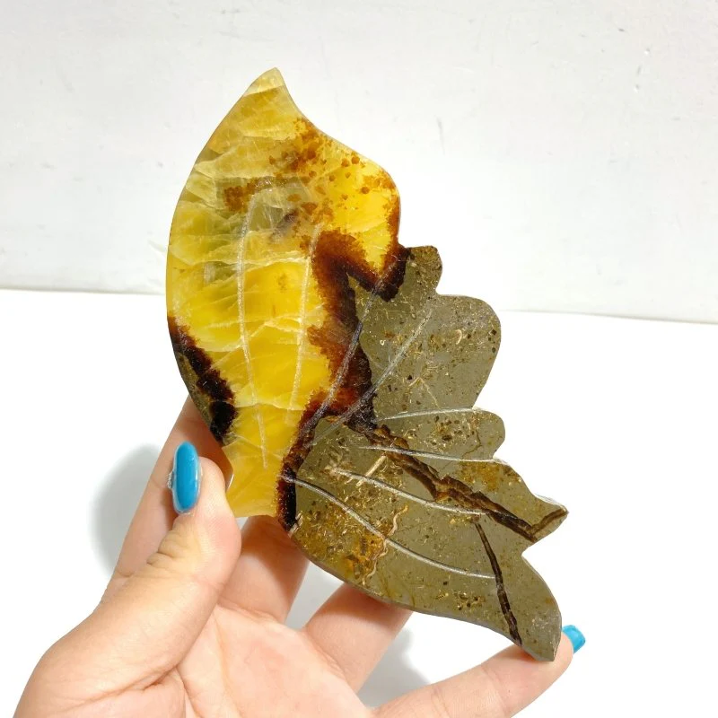 4 Pairs Septarian Butterfly Wing Carving With Stand #1 - Image 6