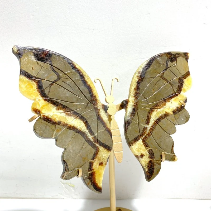 4 Pairs Septarian Butterfly Wing Carving With Stand #1 - Image 8