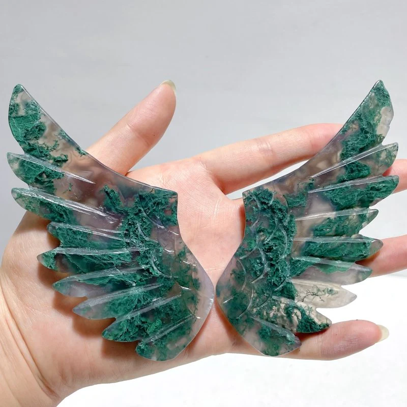 5 Pairs Moss Agate Pegasus Wing Carving With Stand - Image 8