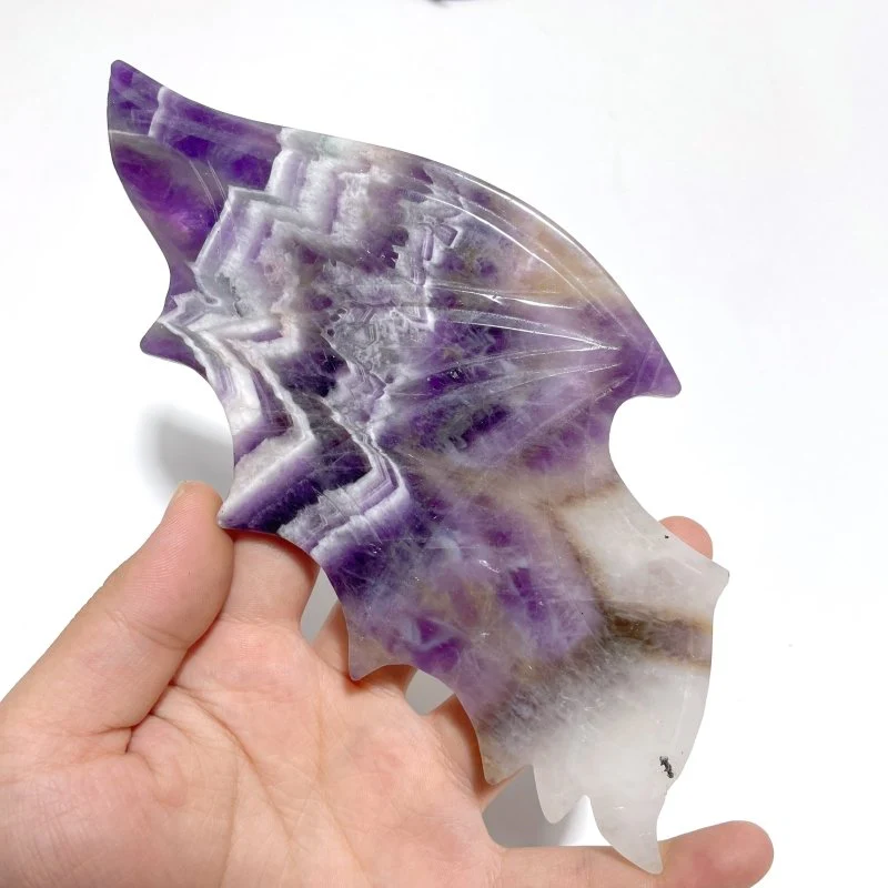 Unique Chevron Amethyst Demon and Angel Wing Carving With Stand - Image 2