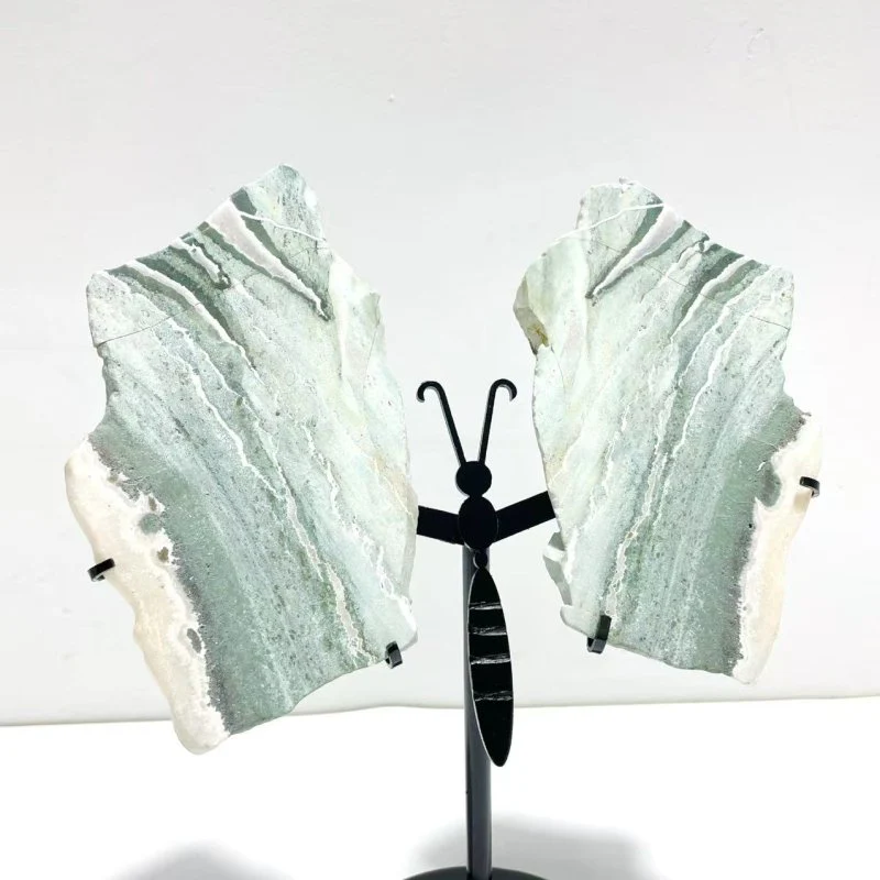 3 Pairs Stripe Moss Agate Slab Butterfly Wing With Stand - Image 2