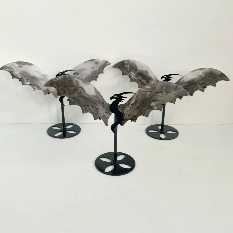 3 Pairs Volcano Agate Flying Dragon Carving With Stand (UV Reactive)#1