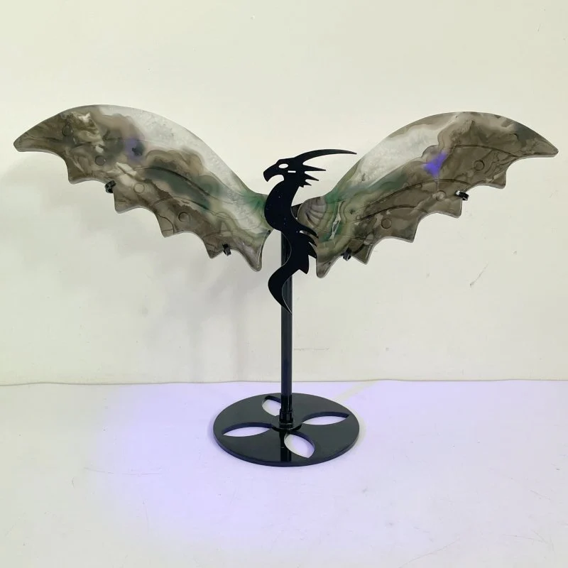 3 Pairs Volcano Agate Flying Dragon Carving With Stand (UV Reactive)#1 - Image 3