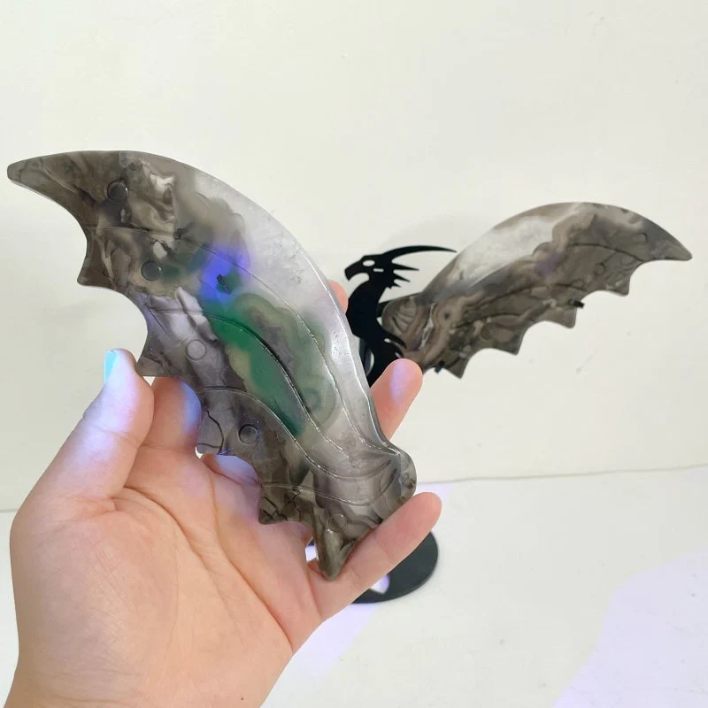 3 Pairs Volcano Agate Flying Dragon Carving With Stand (UV Reactive)#1 - Image 4
