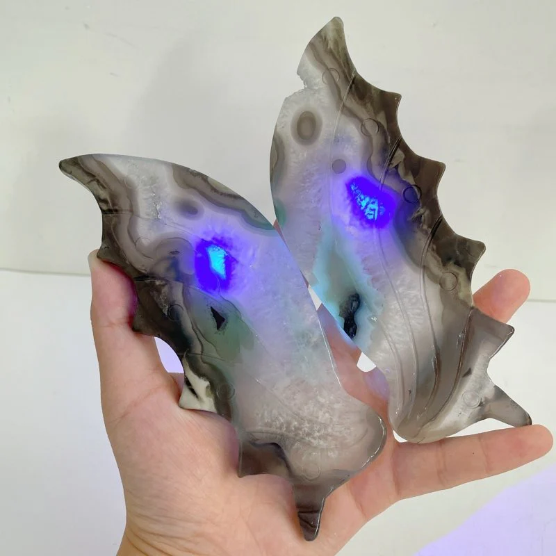 3 Pairs Volcano Agate Flying Dragon Carving With Stand (UV Reactive)#1 - Image 5