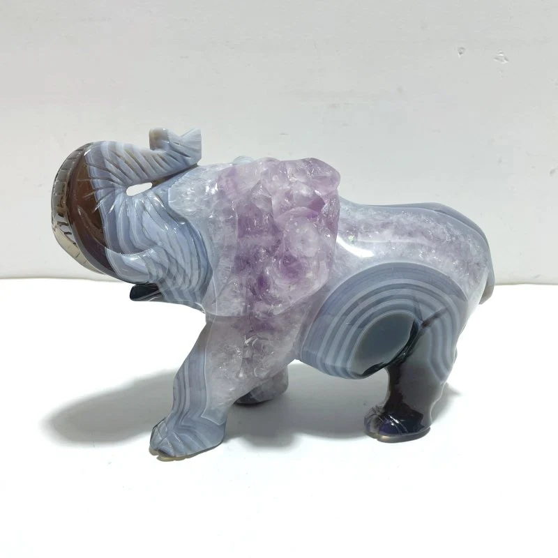 3 Pieces Amethyst Mixed Geode Druzy Agate Elephant Animal Carving #A22 - Image 2