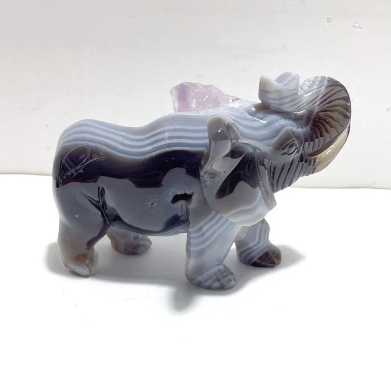 3 Pieces Amethyst Mixed Geode Druzy Agate Elephant Animal Carving #A22 - Image 4
