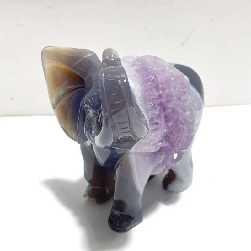 3 Pieces Amethyst Mixed Geode Druzy Agate Elephant Animal Carving #A22 - Image 5