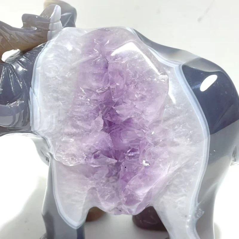 3 Pieces Amethyst Mixed Geode Druzy Agate Elephant Animal Carving #A22 - Image 6